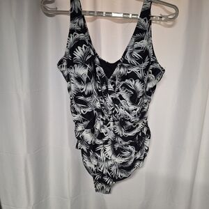 Caribbean Black and White Palm One Piece Swimsuit 24W